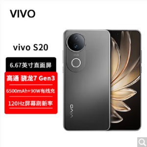 vivo S20 松烟墨 16GB+512GB 第三代骁龙7芯 5G 6500mAh大电池 90W快充 5000万防畸变柔光自拍 拍照 AI 手机
