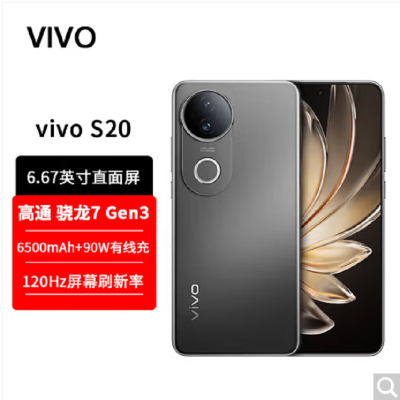 vivo S20 松烟墨 16GB+512GB 第三代骁龙7芯 5G 6500mAh大电池 90W快充 5000万防畸变柔光自拍 拍照 AI 手机