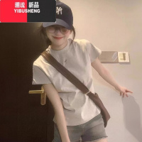 YIBUSHENG正肩t恤短袖女小个子修身季半袖2024新款浅色显瘦女装上衣薄