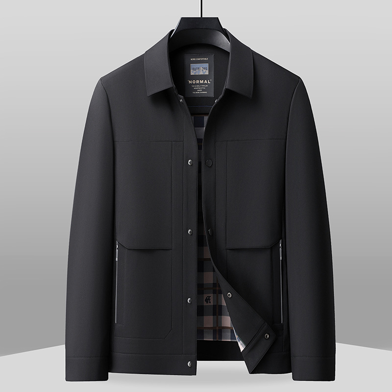 新款爸爸装春季翻领夹克中老年男式外套40-50岁中年服装男大码