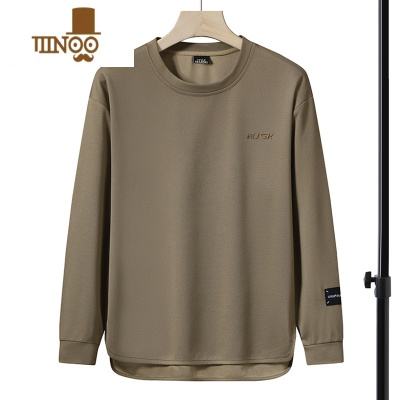 YANXU男士长袖t恤秋季新款潮牌宽松字母刺绣圆弧打底衫潮流休闲体恤衫T