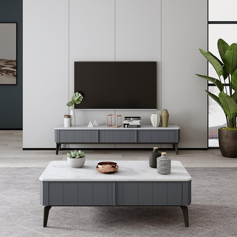 意式轻奢大理石电视柜茶几组合现代简约烤漆岩板风后北欧极简客厅