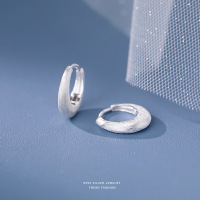 韩版几何椭圆拉丝耳环女s925纯银耳扣极简百搭时髦耳圈气质耳饰送女朋友老婆情人节七夕生日礼物