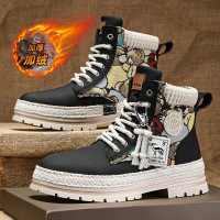秋季马丁靴男鞋高帮英伦风运动休闲增高厚底工装短靴舒适潮男鞋