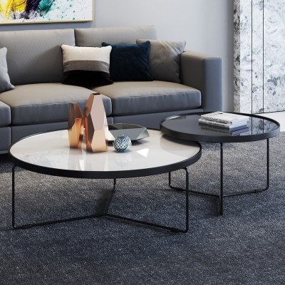 简约北欧茶几ins风工业铁艺钢化玻璃茶几组合圆形茶几设计师创意