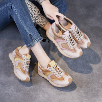 真皮百搭厚底德训鞋女春夏美拉德复古阿甘运动鞋ins