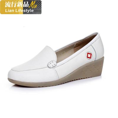 真牛皮护士鞋工作鞋白色中跟牛筋底单鞋女鞋妈妈鞋坡跟女护士鞋知义(ZHIYI)休闲鞋