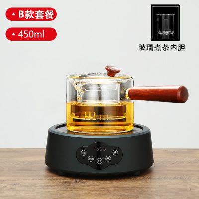 乐么电陶炉新款煮茶器家用多功能迷你小型电磁炉电热烧水煮茶炉[绿色单炉+B款高硼玻璃壶450ML]