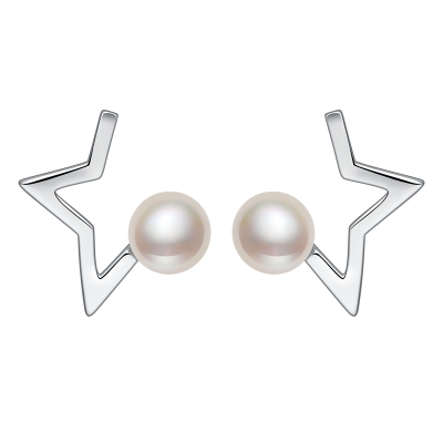 brirS925银镶淡水珍珠耳饰银耳饰五角星时尚元素耳钉白色