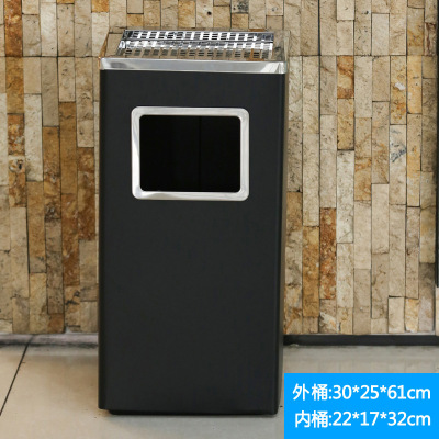 商用大号不锈钢分类垃圾桶带烟灰缸 丽格长方形黑色