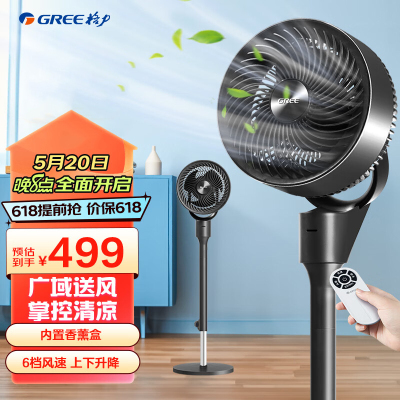 格力(GREE)空气循环扇负离子净化香薰家用摇头直流变频风扇6档风速台地两用预约定时智能感温FXDZ-19X62Bg3