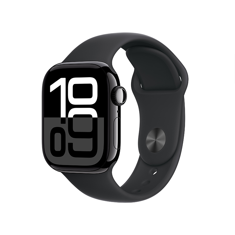 MX1P3CH/B Apple Watch S10 GPS 42 毫米亮黑色铝金属表壳 黑色运动型表带-M/L