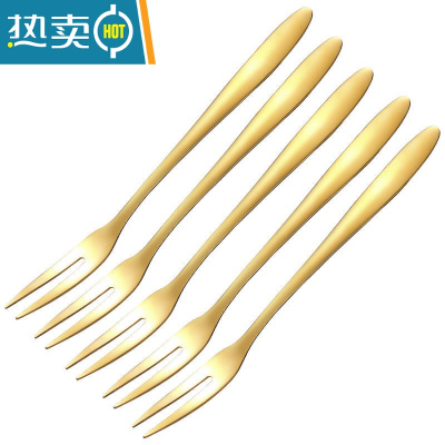 敬平水果叉套装不锈钢水果叉子ins北欧创意水果签果插可爱欧式小奢华 金色水.果叉-[5-支.]