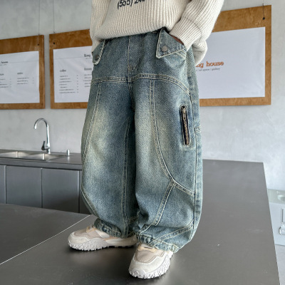 男童秋装裤子炸街儿童装春秋新款中大童秋季阔腿牛仔裤痞帅潮