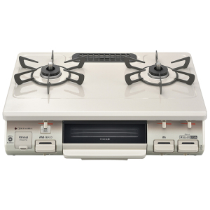 日本进口林内液化气灶基础版台式两眼头日系煤气炉烤箱单面烤液化气RT64JH7S2-CL-LP水晶涂层面板白色左大火