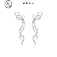 JiMiZEGL蝴蝶结波浪长款耳环女轻奢小众设计感耳钉925银针流苏耳饰品