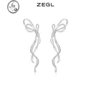 JiMiZEGL蝴蝶结波浪长款耳环女轻奢小众设计感耳钉925银针流苏耳饰品 液态蝴蝶耳环