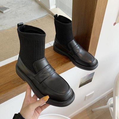 网红靴子女2020秋款港味显脚小马丁靴瘦瘦chic增高英伦风袜靴