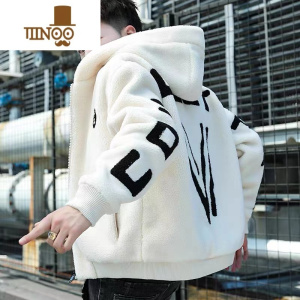 YANXU羔毛外套男士连帽加厚冬装棉衣服韩版潮流痞帅气毛绒棉袄