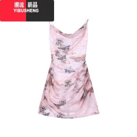 YIBUSHENG纯欲风网纱蝴蝶印花吊带连衣裙女季辣妹露背包臀裙短裙