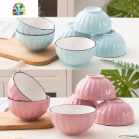 陶瓷碗套装日式釉下彩家用米饭碗吃饭碗10只装纯色简约个性汤碗 FENGHOU 5英寸南瓜碗蓝色10个装