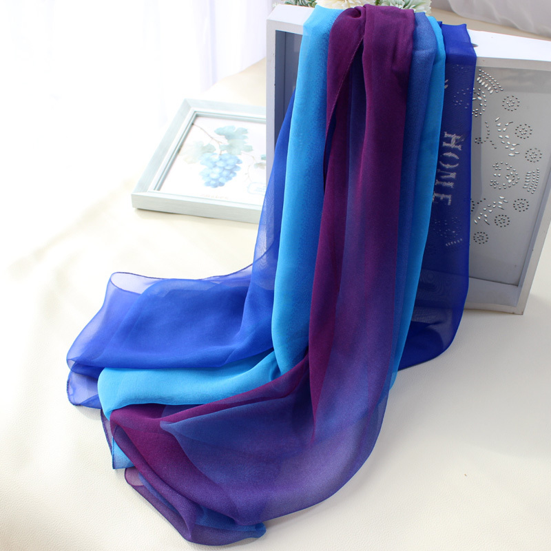 尼曼彩色丝巾渐变色柔软乔其纱围巾薄款披肩女夏春秋冬季跳舞蹈纱巾