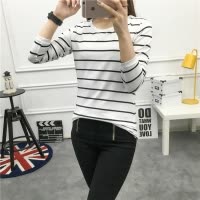 女装秋装新款韩版条纹宽松显瘦女士学生长袖T恤女上衣