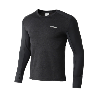 李宁长袖跑步T恤男士新款跑步系列冬季圆领修身针织运动服