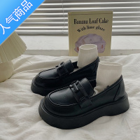 SUNTEKTM时尚百搭2021新款厚底小皮鞋春秋季英伦一脚蹬乐福鞋女单鞋