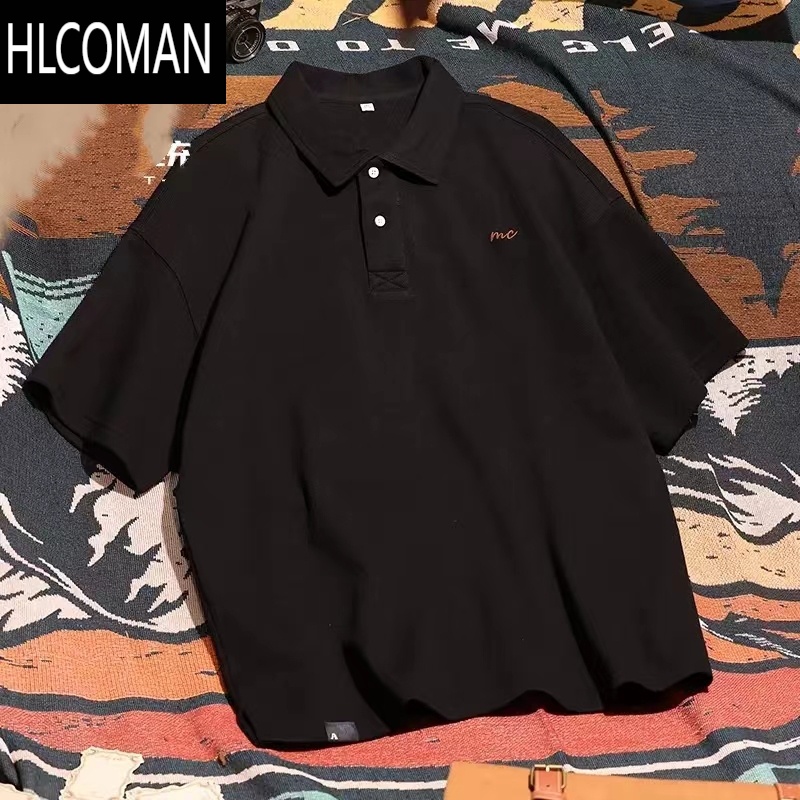 HLCOMAN高端简约polo衫男士短袖t恤宽松大码夏季翻领半袖潮流po衫体恤