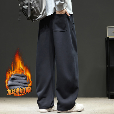 美式潮流高级卫裤男士直筒保暖秋冬季加绒拖地阔腿休闲长裤男_45