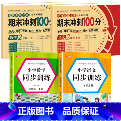 [全4册]语数试卷+语数同步训练 小学二年级 [正版]期末冲刺100分二年级上册语文数学试卷测试卷全套专项训练人教版小学