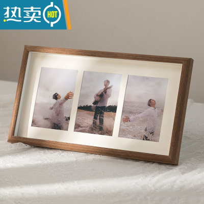 敬平简约创意相框摆台加洗照片四连组合相架情侣婚纱宝宝6寸相片像框 三联咖啡色(可放三张6寸照片10*15cm) 相框
