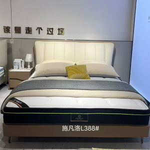 科朔头层牛皮床现代简约皮床工厂展厅实拍轻奢风网红床L388#
