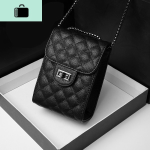 手机包女竖款迷你小包包2020新款潮ins超火网红同款洋气链条斜挎NEW LAKE 黑色菱格鱼子酱纹女斜挎包 黑色菱格鱼子酱纹