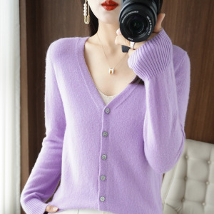 新款春秋季薄款针织衫女开衫长袖V领短款毛衣小披肩外套上衣