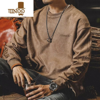 YANXU美式复古长袖卫衣男ins潮牌宽松大码绒衣服胖子秋季上衣