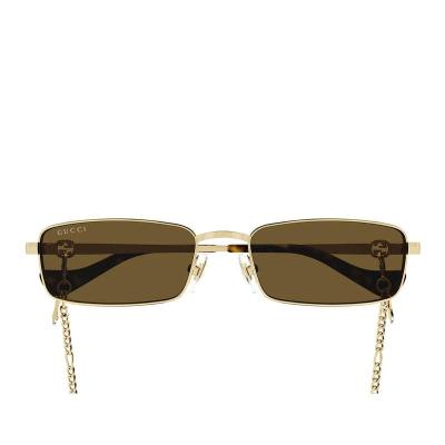 古驰(GUCCI)女士金棕色金属框矩形潮流百搭配镜GUCCI太阳镜 金色