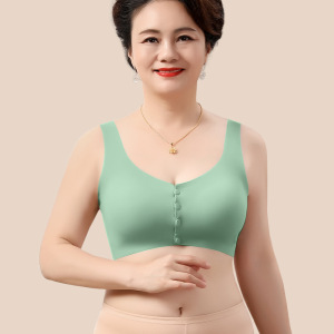 妈妈内衣女薄款背心式前扣文胸前开扣中老年文胸老人无痕大胸罩