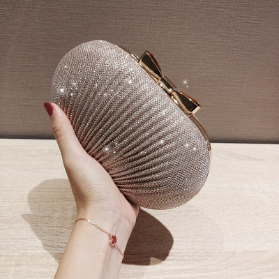 新款新款闪亮褶皱金属蝴蝶结鹅蛋手拿包女小礼服晚宴会包晚宴小包-定制鹅蛋金鹅蛋金