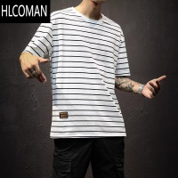 HLCOMAN日系条纹短袖T恤男款潮牌2025新款大码衣服夏季宽松男士半袖体恤