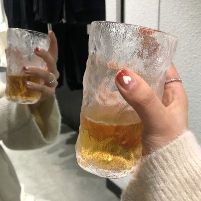 北欧ins简约极冻新品冰川纹玻璃杯水杯红酒杯咖啡杯子