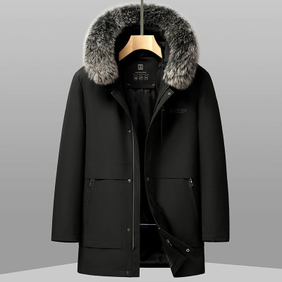 新款冬季狐狸毛领派克服男休闲保暖濑兔毛内胆可拆中老年大衣外套