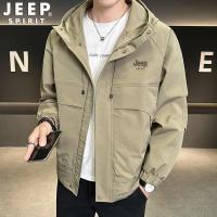 JEEP吉普外套男春季新款工装大码夹克男士中青年连帽休闲冲锋上衣