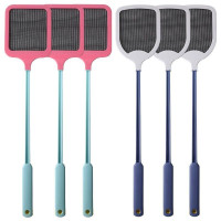 震奇国家专利苍蝇拍不烂塑料加厚加长柄家用夏季手动灭蚊子拍非电神器 震奇苍蝇拍6个装[3粉+3灰]