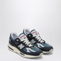 New Balance英伦复古跑鞋低帮皮革拼接网布男士运动休闲鞋蓝白