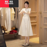YIBUSHENG法式小个子白色连衣裙女季2024新款高级感气质收腰显瘦a字长裙