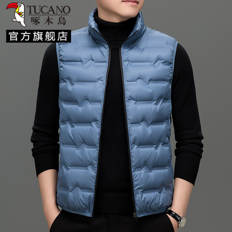 啄木鸟羽绒马甲男2024冬季新款轻薄背心保暖坎肩时尚立领外穿内胆