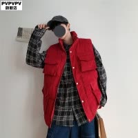 SUNTEK灯芯绒棉马甲男潮外穿工装外套大码胖子宽松韩版潮流多口袋马夹男马甲/背心