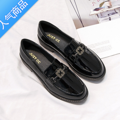 SUNTEK单鞋女春秋新款复古黑色小皮鞋英伦风舒适百搭平底乐福鞋女一脚蹬